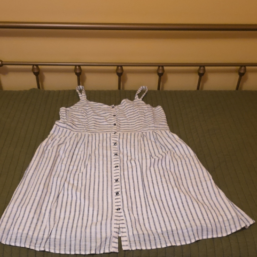 Old Navy Women's Midi Dress in Blue and White Stripes